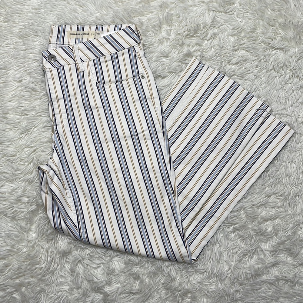 Anthropologie Striped Boot Cut Pants - Blue, Black, Cream
